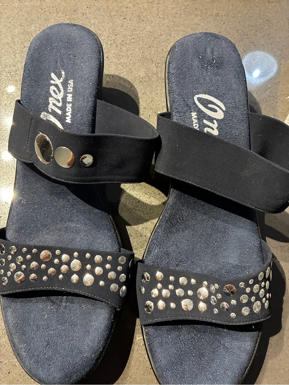 Onex Black Slide Sandals with Silver Stud Accents